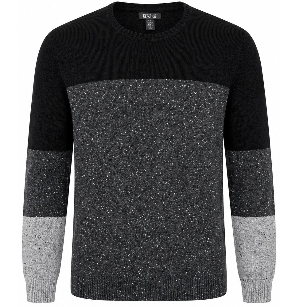 Kenneth Cole Reaction Speckled Colorblock Regular Fit Sweater Black Grey Sz M